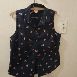 J.Crew Factory Sz M blue sleeveless Blouse 'Lobster' print